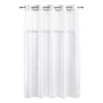 Bay Blocks Shower Curtain, 100% Polyester, Hook-Free, Windowed, 72x74, White